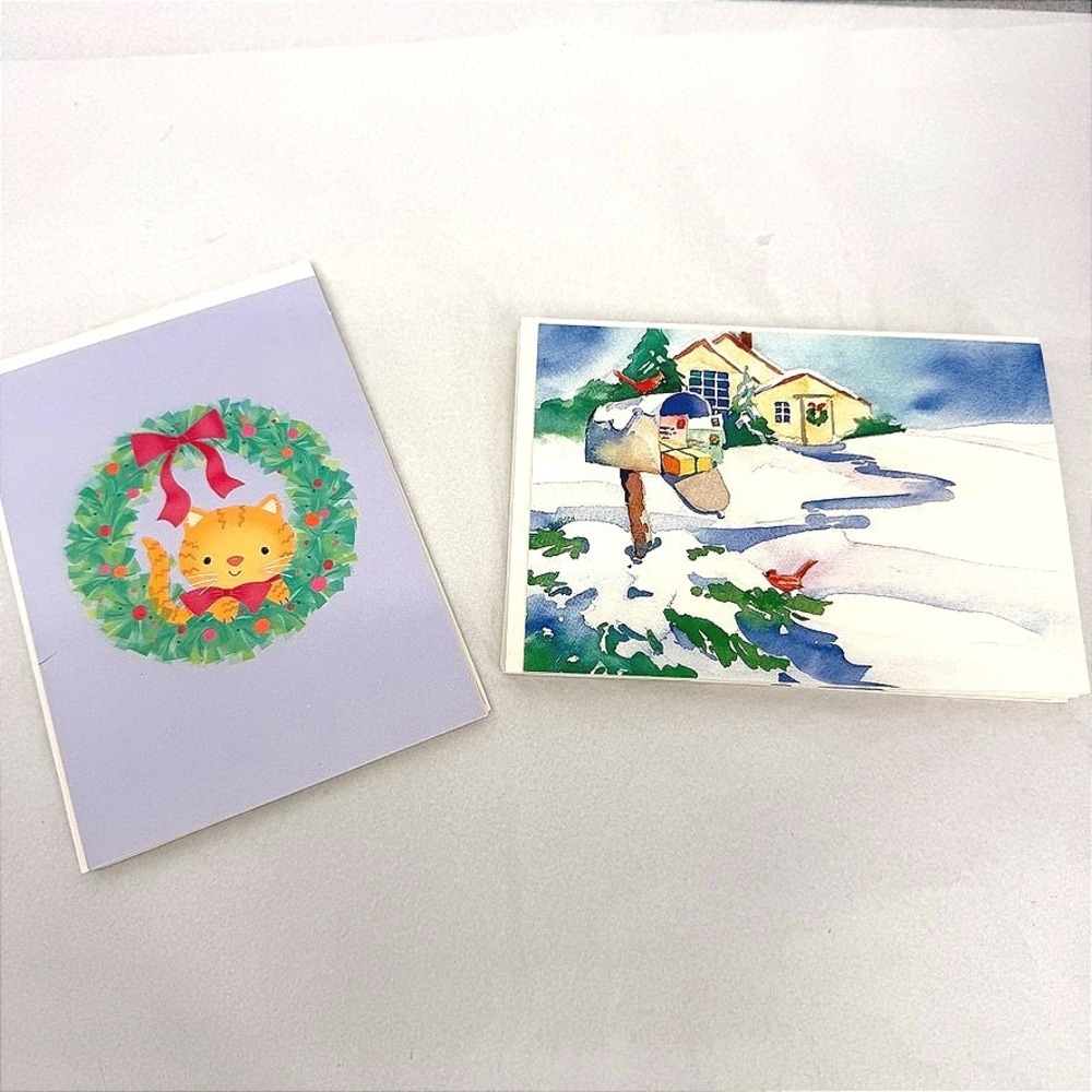 Gibson Christmas Greeting Cards Assorted Cat Wreath Snowy Mailbox Holiday 11ct